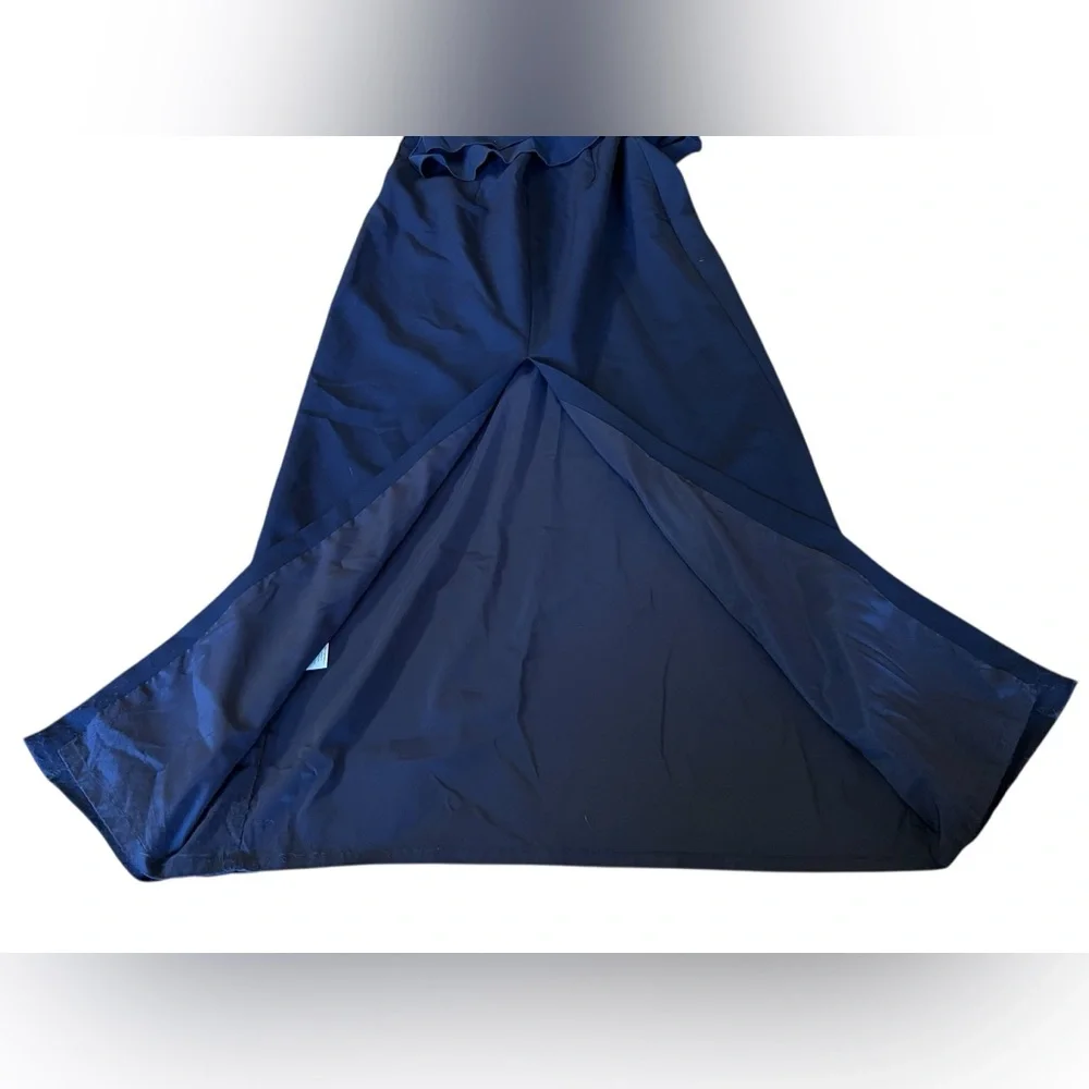TRINA TURK Indigo Navy Blue One-Shoulder Waterfall Ruffle 12 Gown Special Event - Picture 8 of 13